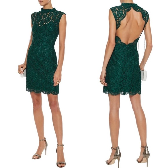 NWT Sandro Paris Romie Lace Mini Dress Mock Neck Open Back Green Sz 1 - Picture 1 of 16